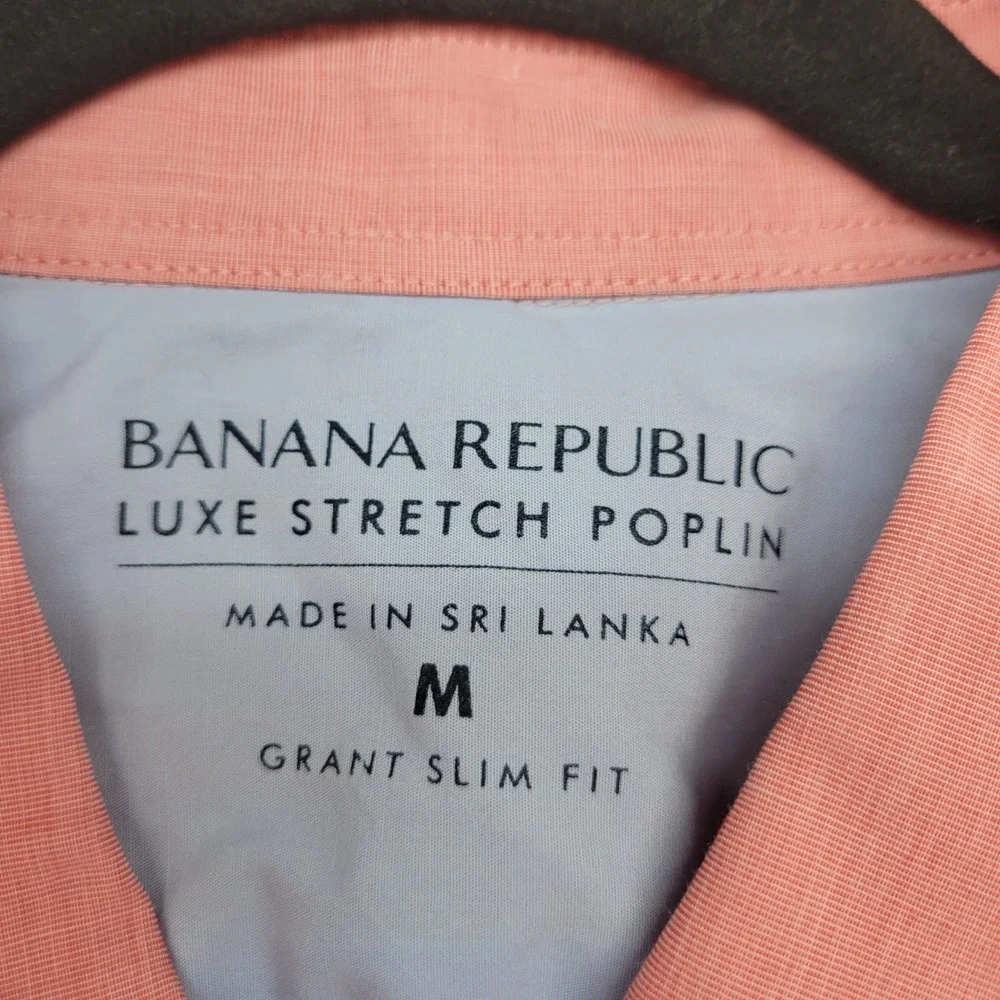 Banana Republic Shirt Mens Medium Coral Pink Grant Slim Fit Luxe Stretch Poplin